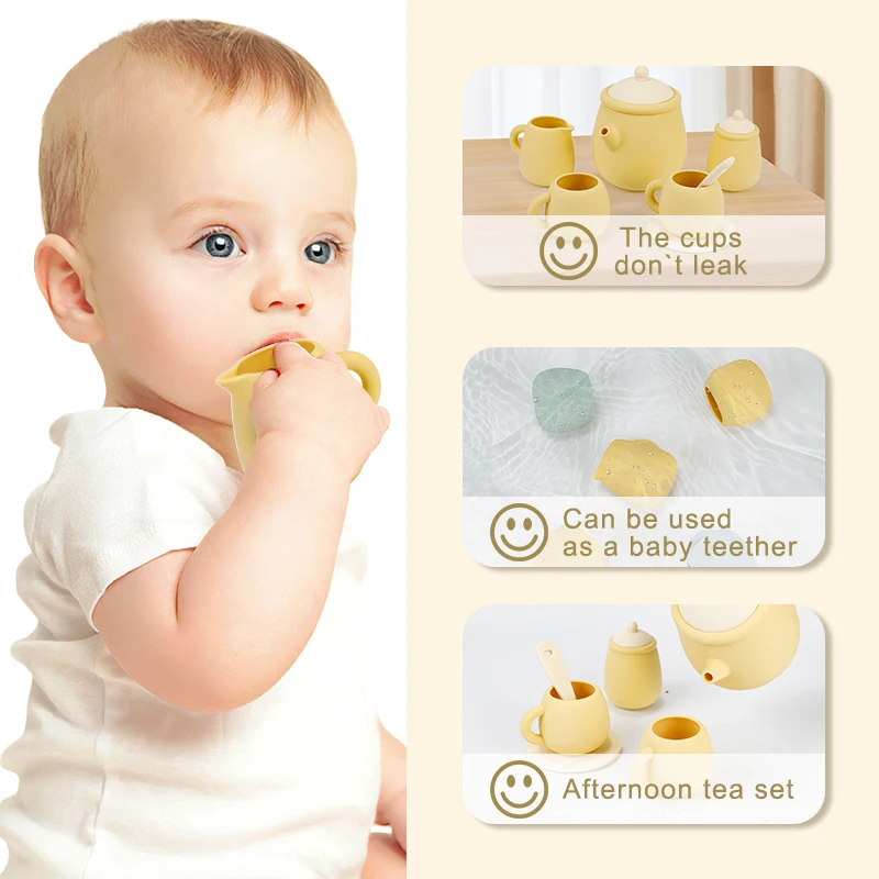 2023 Hot Selling Silicone Tea Set Toy For Kids Montessori Educational Toy Other Pretend Play Preschool Boys Kitchen Toys