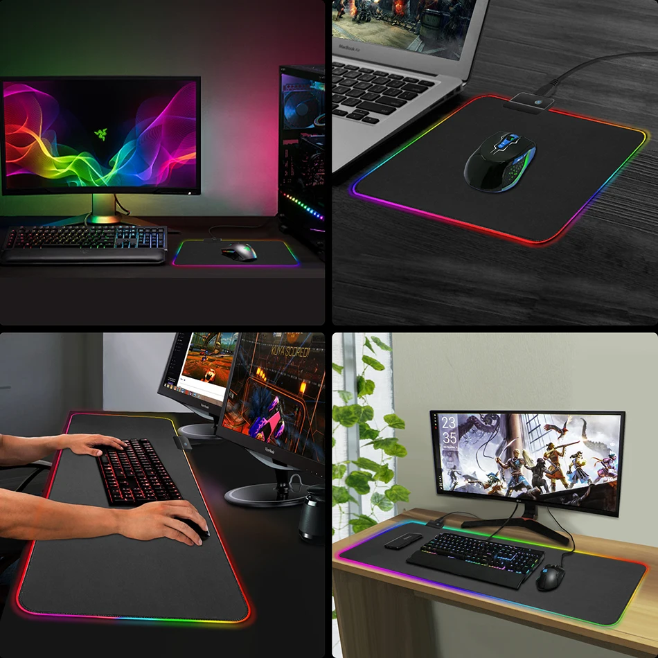 RGB игровой большой коврик для мыши светодиодный компьютерный с подсветкой клавиатуры