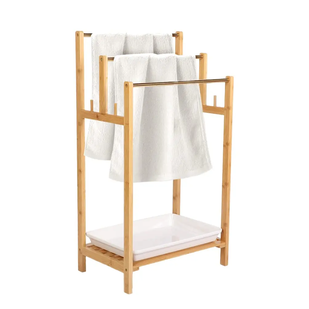 Independent towel drying rack for bathroom bamboo towel hanger