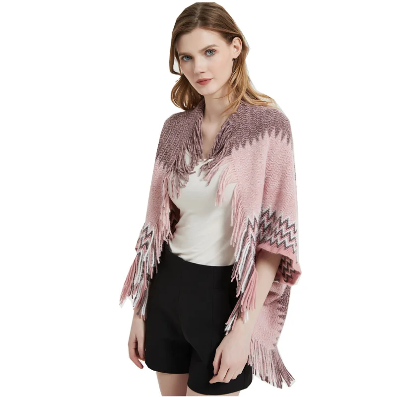 Wholesale  Winter Ethnic Wind Scarf High Quality Wool Cashmere Poncho Shawls Knitted Cover-up With Tassels Thick Cape Blanket