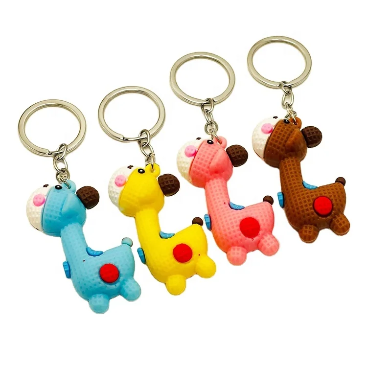 Kawaii cartoon giraffe 3d figure soft pvc rubber keychains custom cheap cartoon shape keychains for kids children gifts