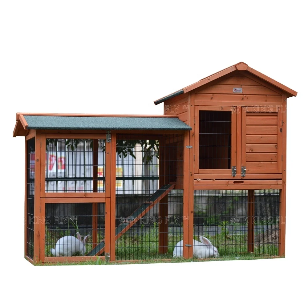 2 Tier classical  wooden rabbit hutch with asphalt felt roof
