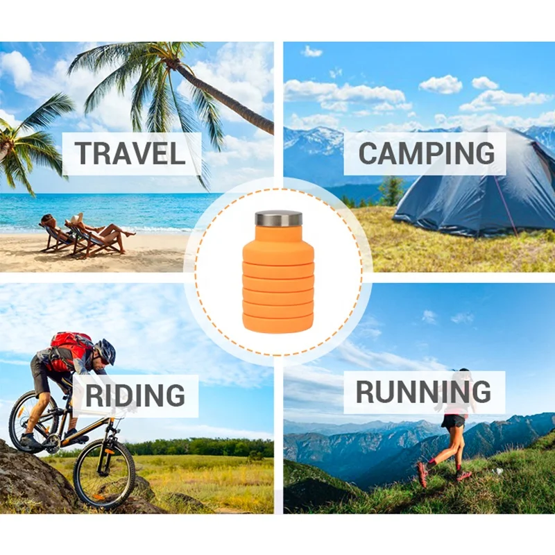 Custom Logo Reusable Gym Sports Fitness Eco Friendly Collapsible BPA Free Silicon Water Bottle