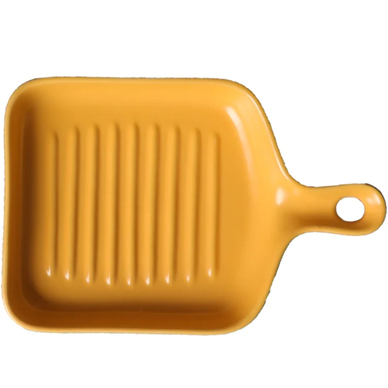 GC Creative Nordic Ceramic Baking Pan for Oven with Handle Rectangular Cake Bakeware Porcelain Plate