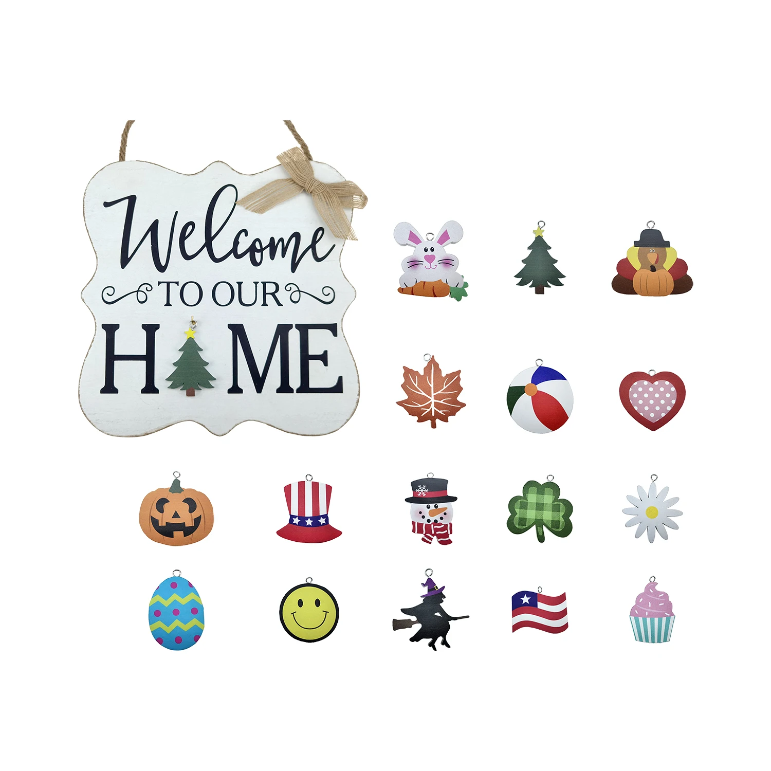 
Amazon Hot Sale Seasonal Interchangeable Welcome Sign for Front Door Wood Sign Craft 