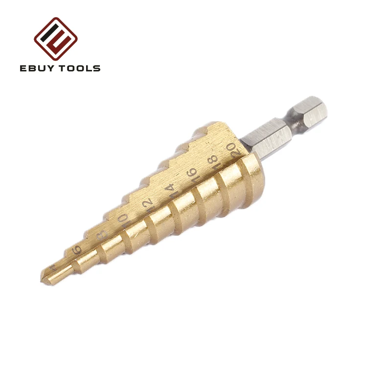 4-12mm 4-20mm Ebuy tools spiral step drill bits straight groove step drill hex handle reamer pagoda drills for stainless steel