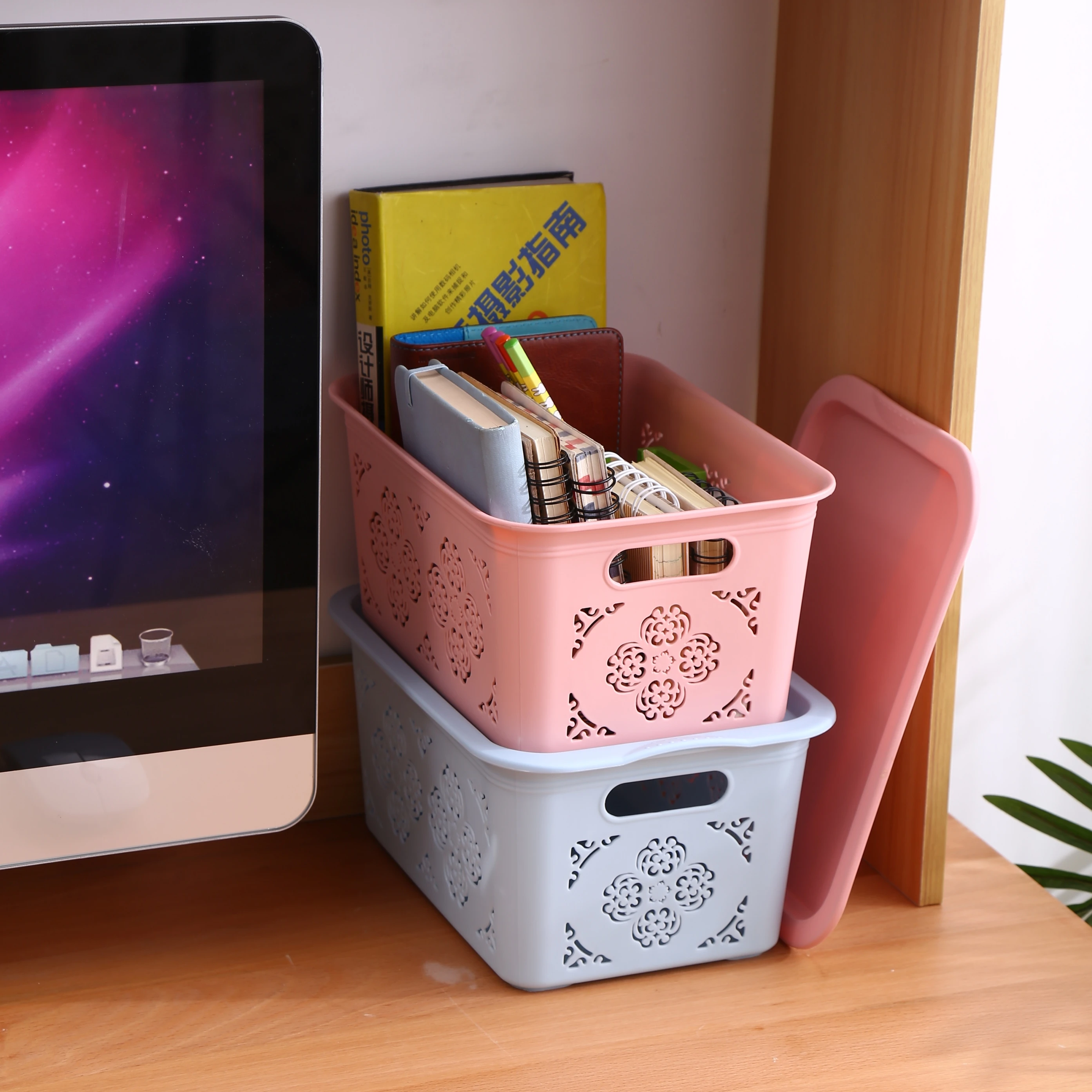 Plastic basket cloth organizer closet organizer stackable bins storage bins plastic storage box rattan basket with 3L/6L/9L/17L