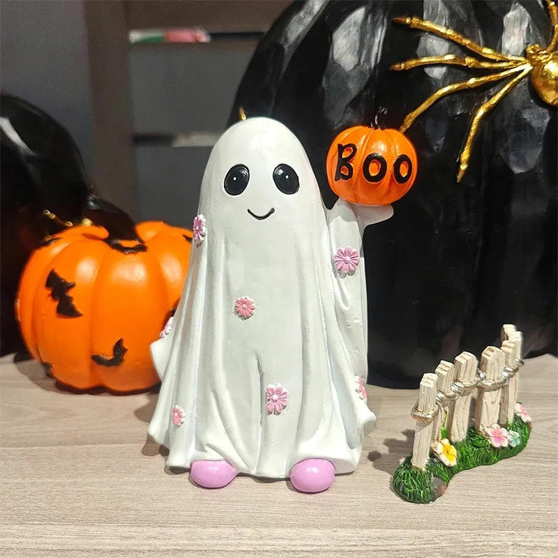 Hot Selling Halloween Ghost Pumpkin Figurine Resin Spooky Figure Prop Ornament Home Decoration for Bedroom Drawing Room