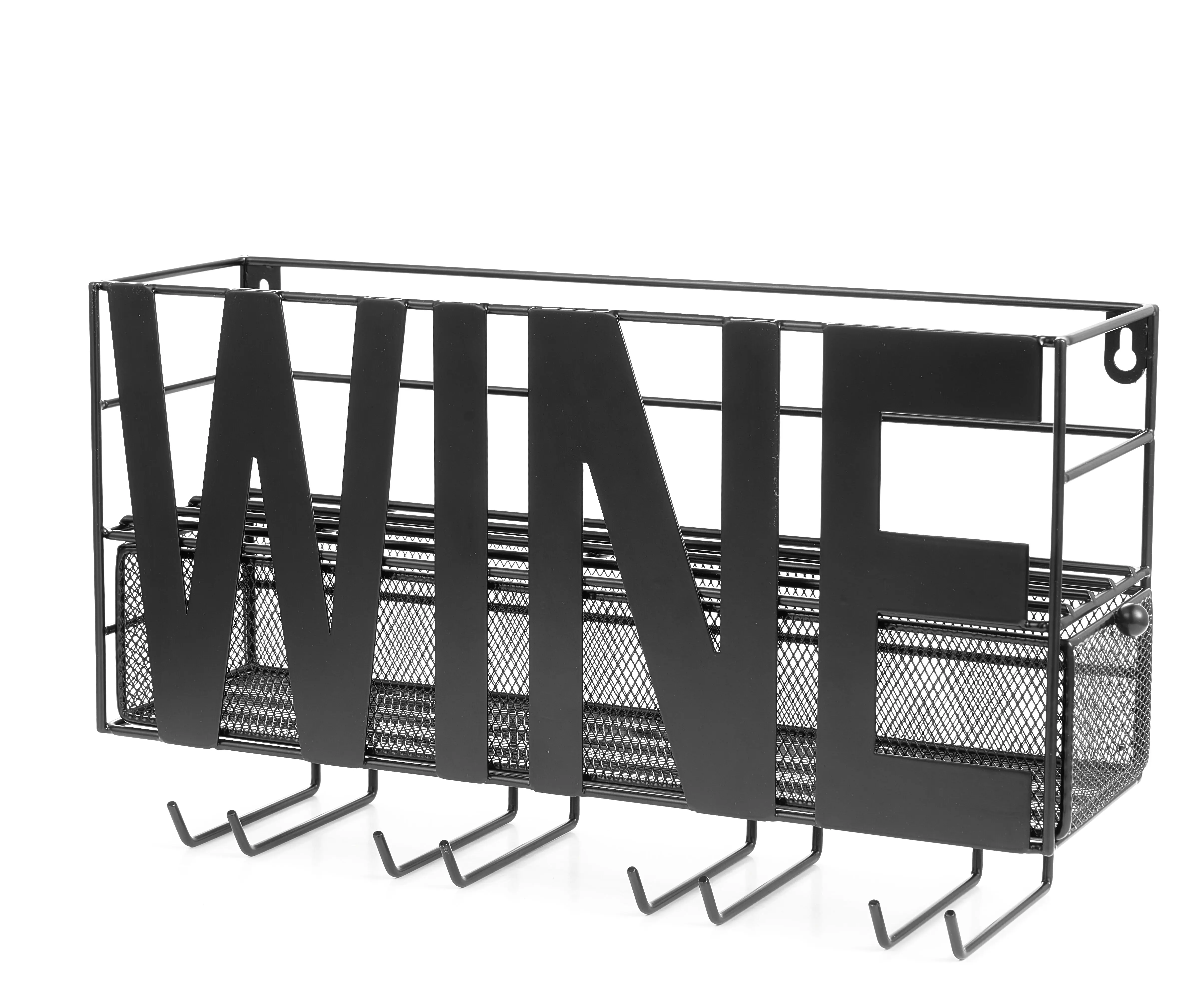 Лидер продаж, черный настенный держатель для винных бутылок с вешалкой-держателем для Винных Бокалов