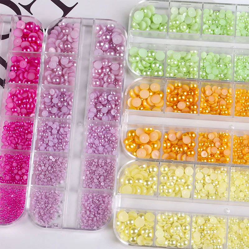 Colorful Neon Mixed Size Half Round Flat Back Accessories Decorations Beads Nail Art Charms Pearls