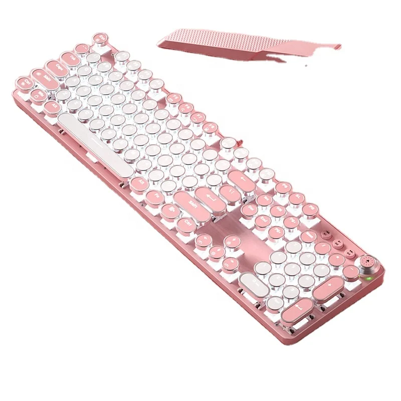 Girls Pink Mechanical Keyboard Green Axis Punk Retro Round Keyboard Chocolate Office Typing Gaming Keyboard Wired
