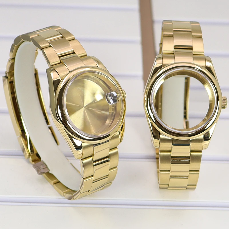 High waterproof level diving watch case gold Modified parts Wrist Strap Band For Seiko Nh35 NH36/38 Miyota 8215 Movement dial