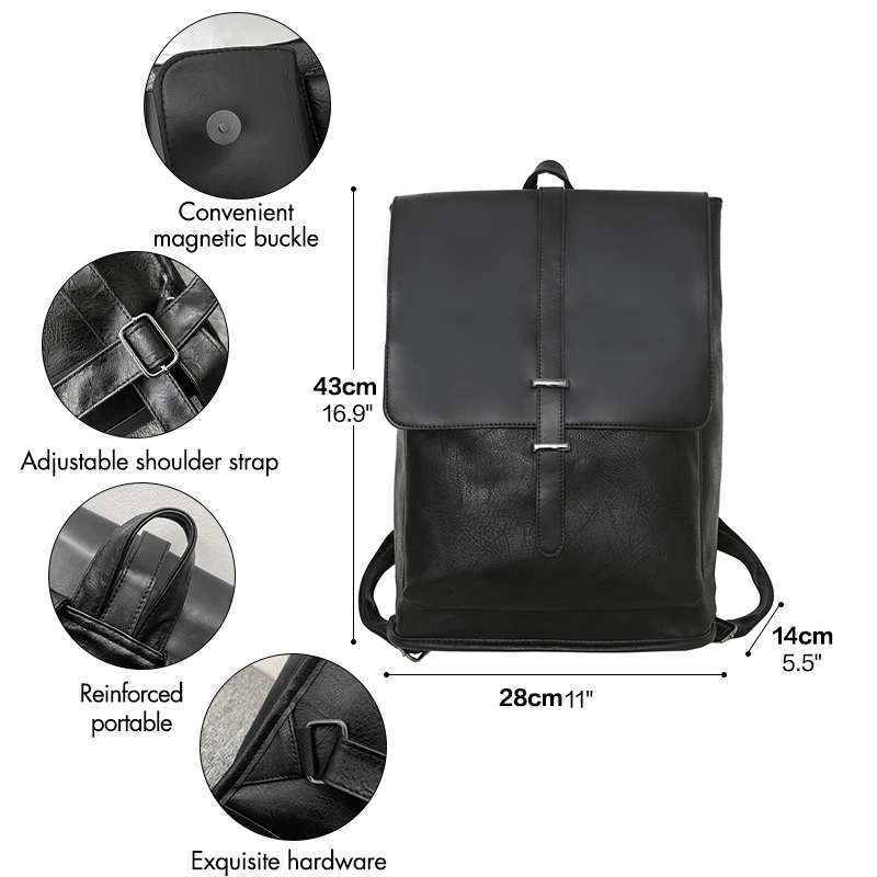 New Fashion design campus Schoolbag luxury Leather Laptop Backpack Pu business retro men Backpack