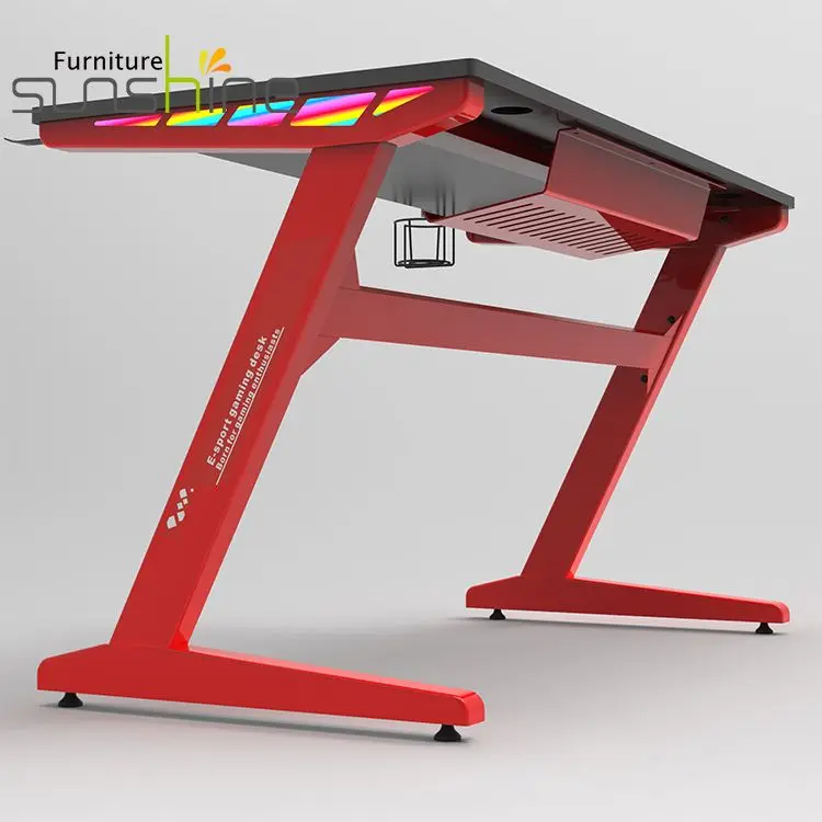 Эргономичный игровой стол, большой компьютерный стол Z-образной формы с боковым свечением и Rgb подсветкой, для дома и офиса