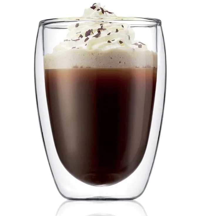 12oz 350ml Double Wall Insulated Borosilicate Glass Coffee Tea Latte Cup Mug Tumbler Without Handle for Hot Cold Drinks