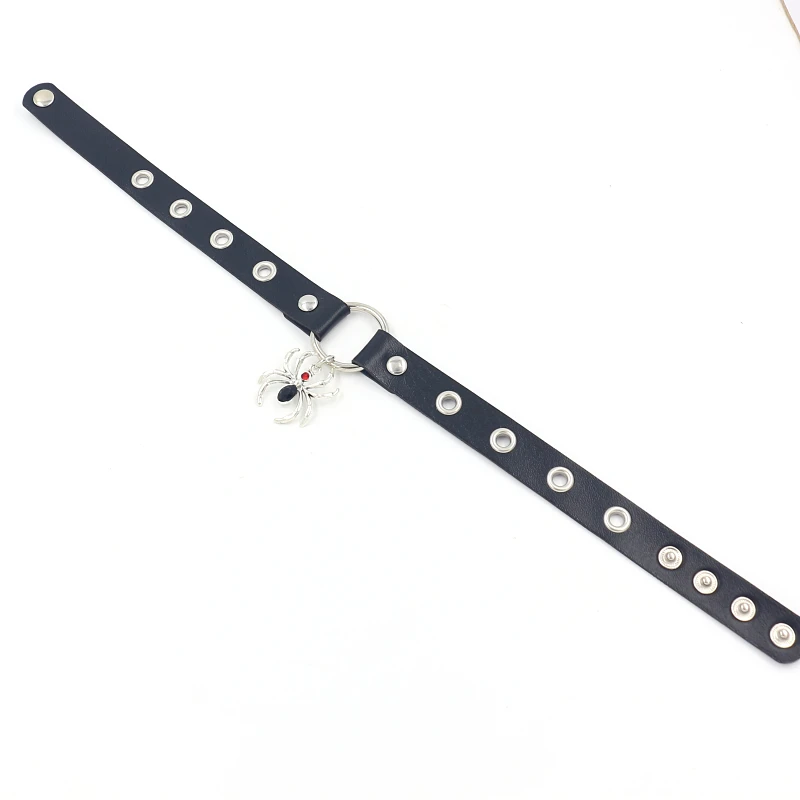 Halloween Jewelry Belt Choker Collar with Diamond Spider Pendant Neckchain Leather Neck Accessories