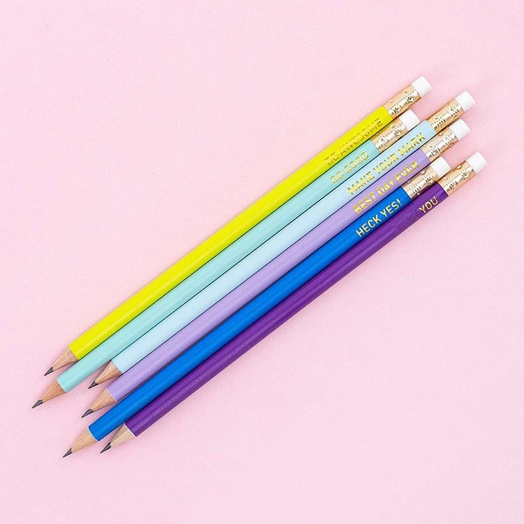 Best factory hot wholesale custom print text pencil set stationery school supplies standard HB 2B Wooden Pencils for children
