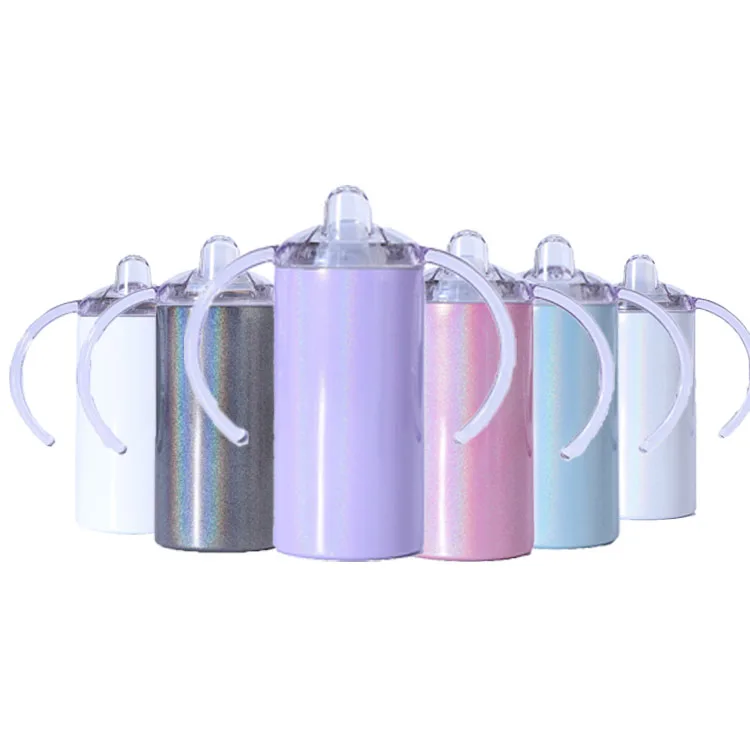 New Arrival 12oz Straight Sublimation Cute Kid Cup Tumbler Stainless Steel Baby Child Bottle Vacuum Sippy Cup With 2 Lids