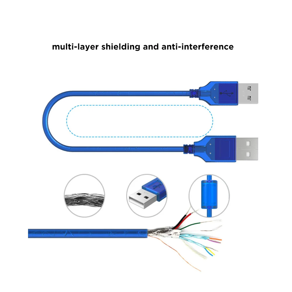 Bulk Price Oem Service Transparent Blue USB 2.0 A Male To  B Female Data Print Cable 6ft Usb Printer Cable With Braided