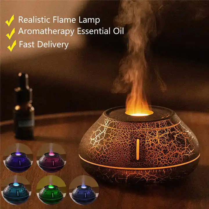 Essential oil aromatherapy diffuser 130ml aroma oil diffuser desktop usb flame air humidifier with colorful light