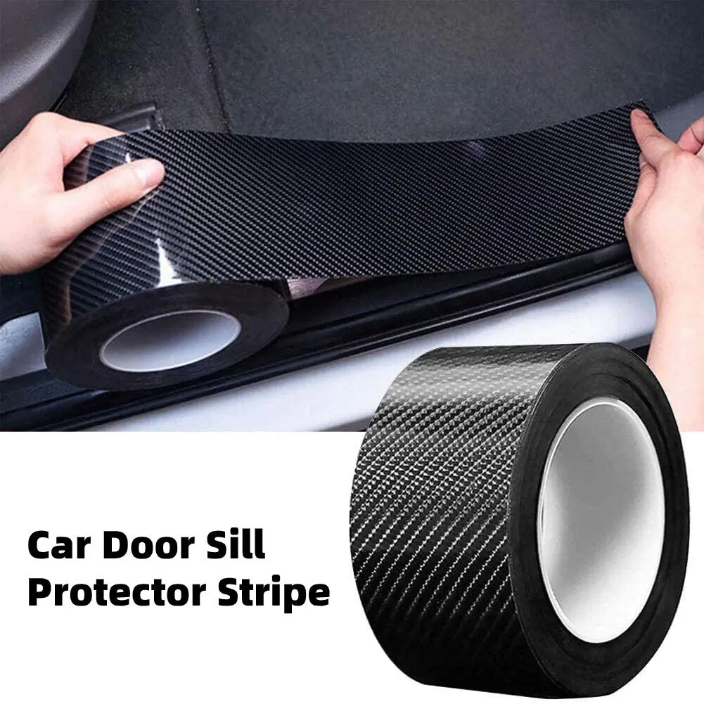 Self Adhesive 5D6D  Black Vinyl Wrap Carbon Fiber Car Sticker Protector Strip Auto Door Sill Side Anti Scratch Tape