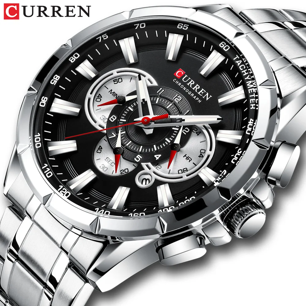 CURREN 8363 мужские часы с большим циферблатом кварцевые светящиеся стрелки повседневные хронограф в стиле милитари для наручных часов из нержавеющей стали