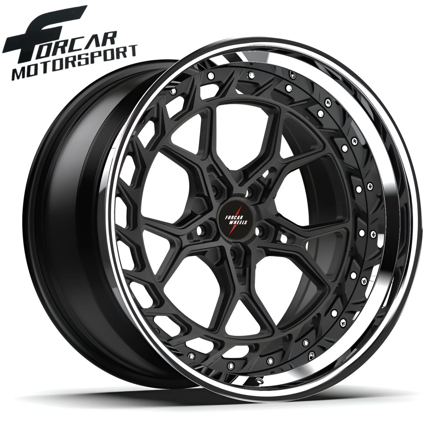 Deep Dish Black Machined Face Inner Lip with Big Rivets Forcar Alloy Wheels