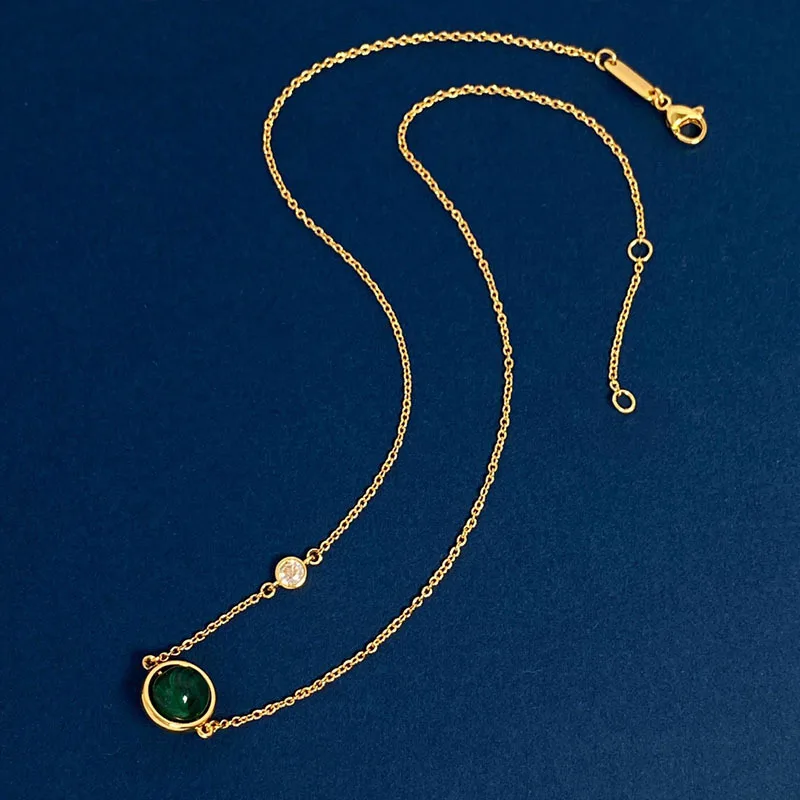 Lucky Fortune Rotate Bead Natural Onyx Malachite Round Solitaire Diamond Necklace