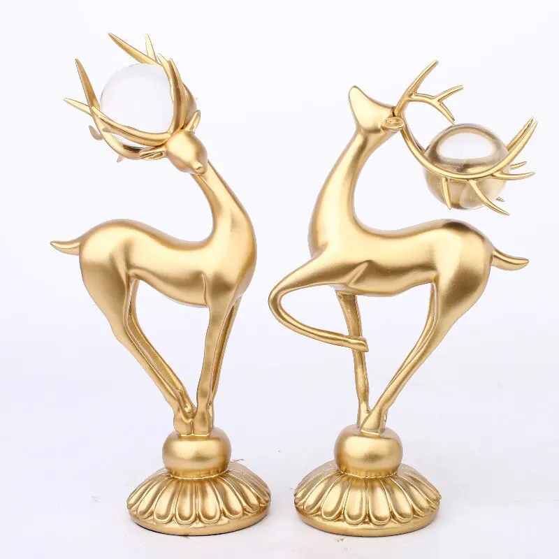 Nordic crystal ball couple elk ornaments living room office desk home wine cabinet decoration resin handicraft unique home decor