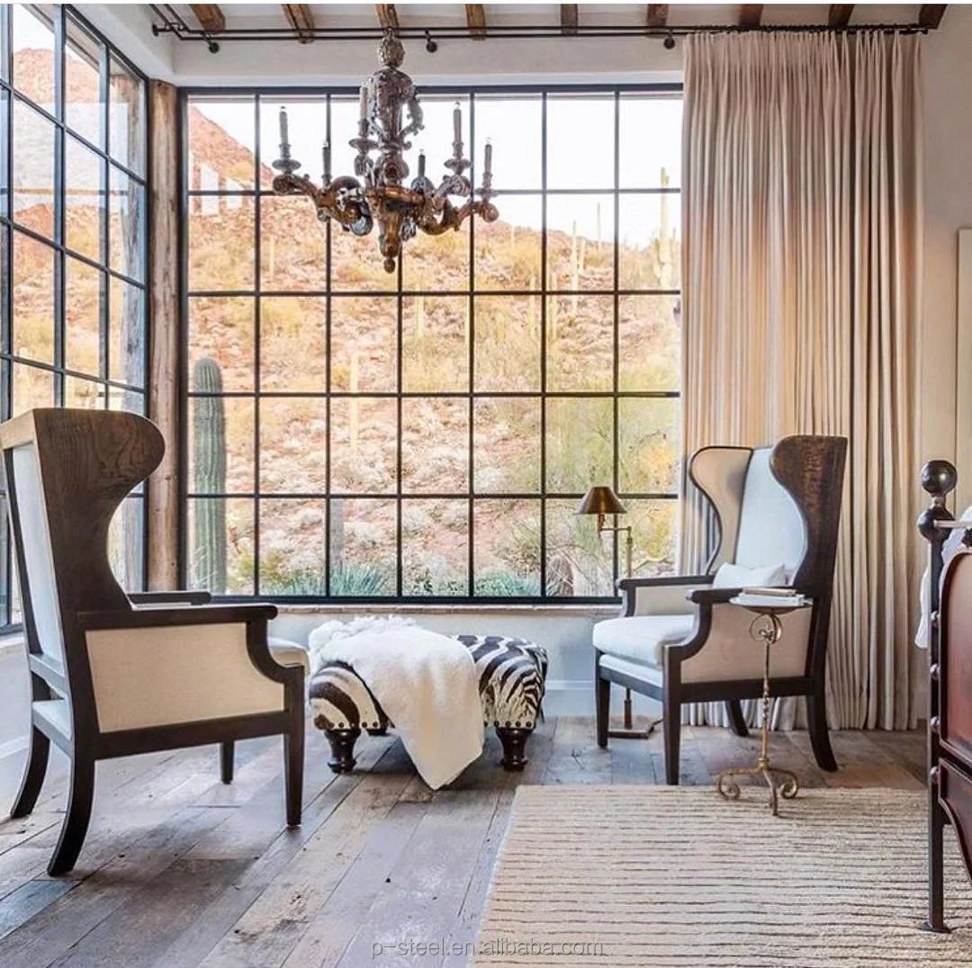 High Quality steel fixed window picture window with grill design attached to its surface for decorative purpose