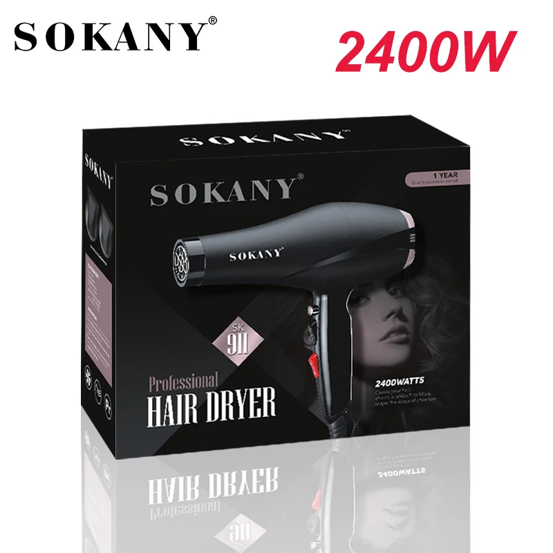 Premium Brand Sokany 2400w For Womens Professional Plug Cord Can Be Rotated Household Hair Dryer With Diffusers