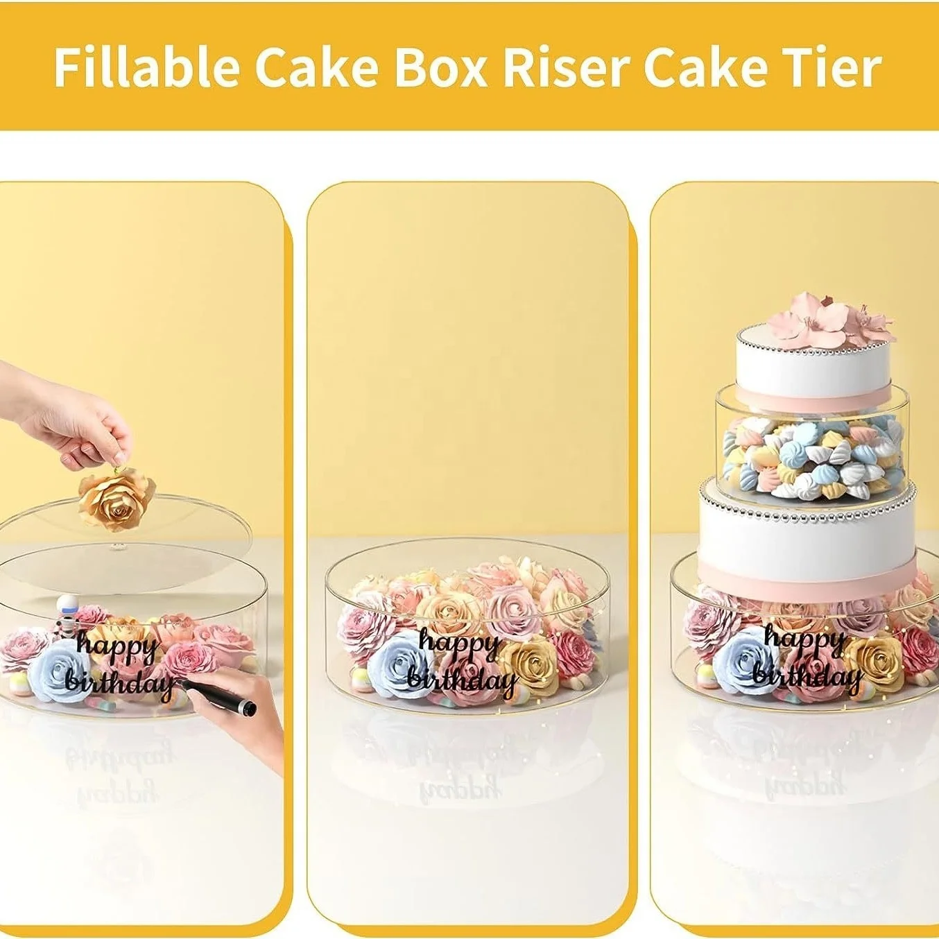 Acrylic Clear Cake Stand Clear Cake Display Box Wedding Birthday Decoration Dessert Stand for party Decoration Supplies