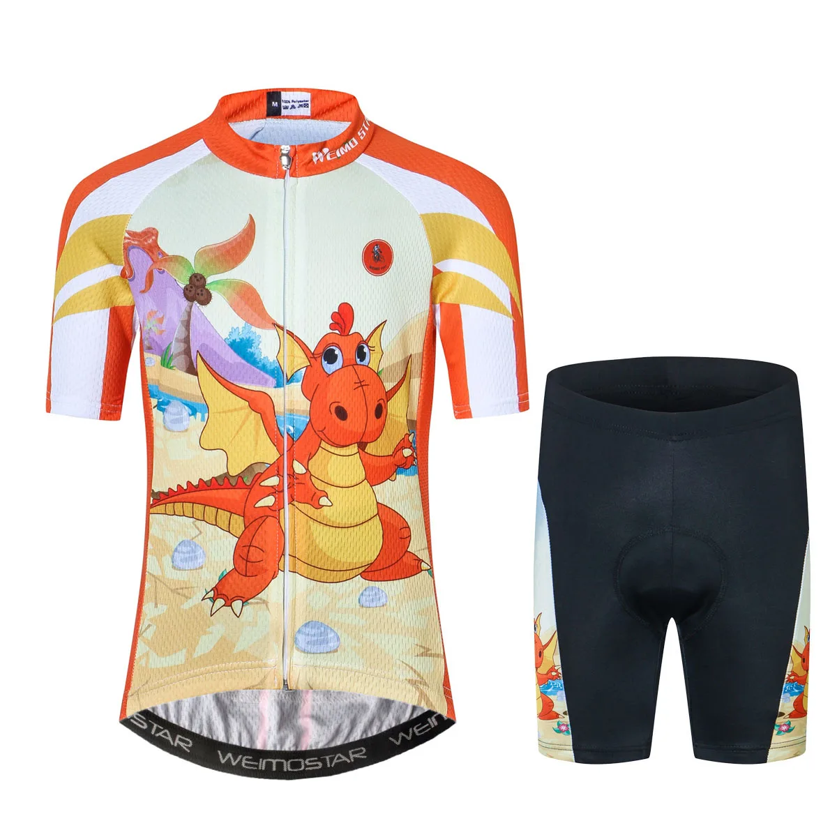 Custom Cartoon Print Jersey Mountain Bike Kids cycling uniforms Set With Padding child bike apparel suit