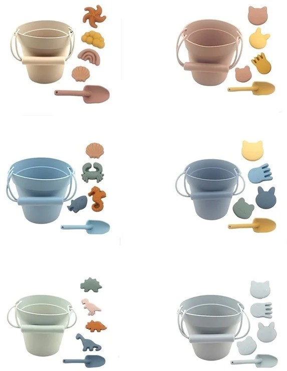 2024 Popular Bpa Free Soft Silicone Sand Filled Toys Set Kids Beach Bucket Toys for Toddlers