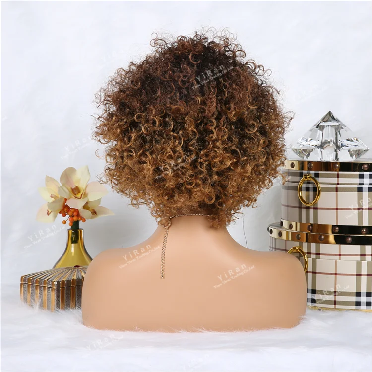 Popular protein fiber kinky curly wig synthetic kinky curly heat resistant wig 14inch colorful black ombre bondle synthetic hair