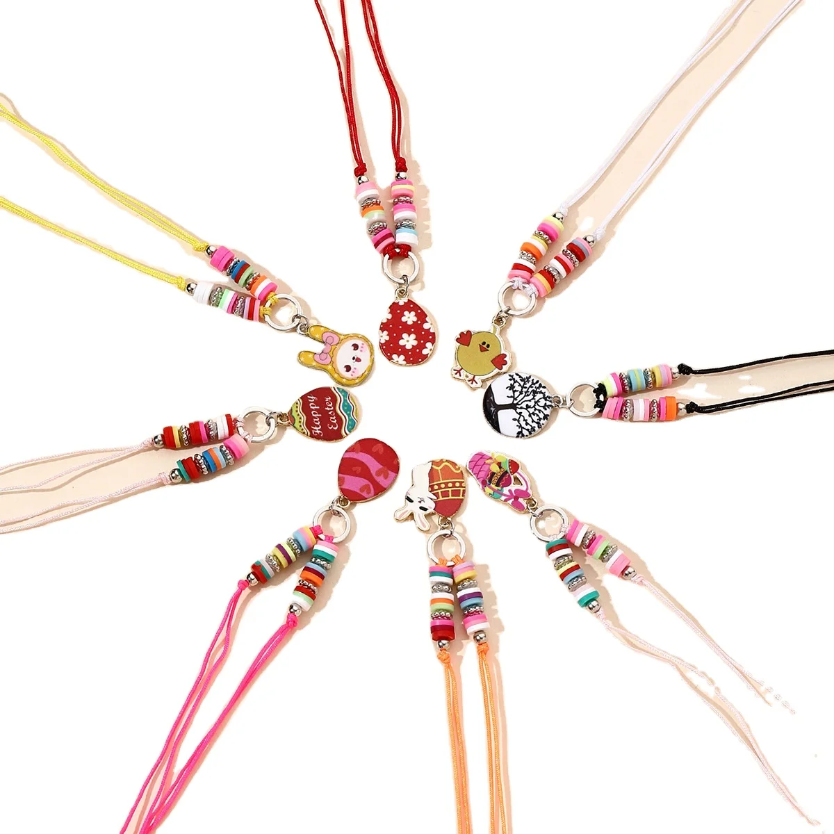 2024 New Design Easter Day Necklace jewelry Gifts Adjustable String Knotted Rabbit Egg Necklace Life tree family Easter Necklace