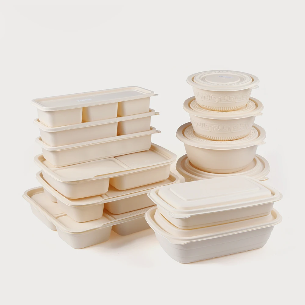 500ML Three Part Lunch Box Corn Starch For Food Container Degradable Tableware Square Shape