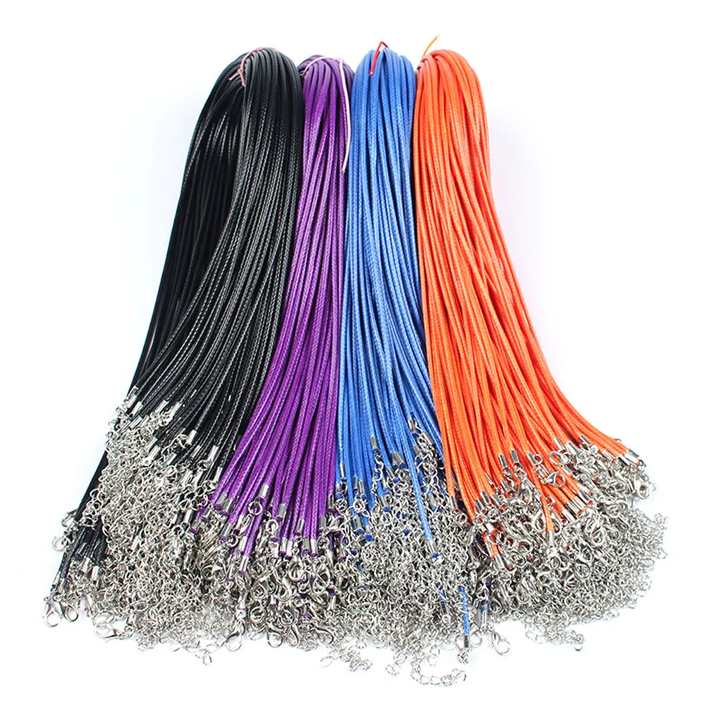 DIY Jewelry Accessories Wholesale 45cm+5cm Chain Lobster Clasp 2mm Black Wax Cotton thread Necklace Rope