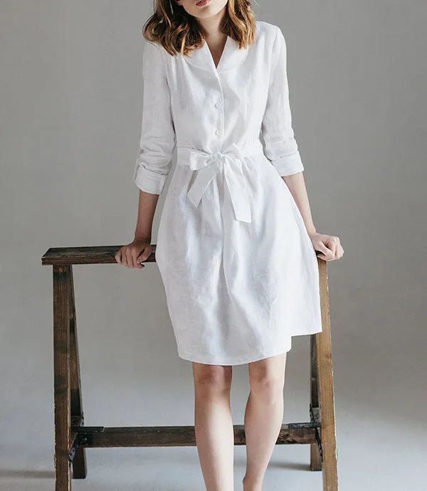 Wholesale Loose White Linen Dress Maxi Custom Summer White Linen Dresses For Women, White Dresses For Woman Elegant Casual