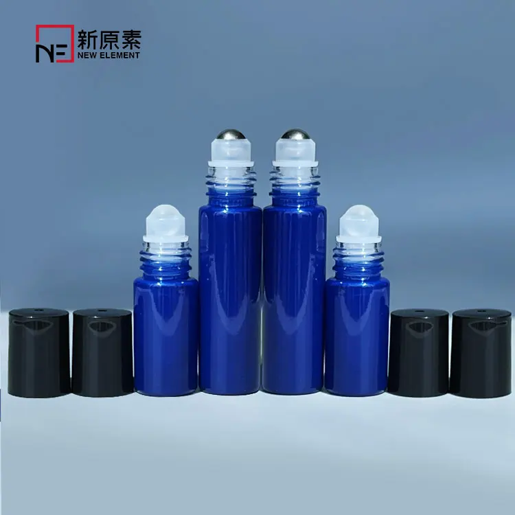 New Element custom logo 5ml 10ml essential oil blue glass perfume roller bottle