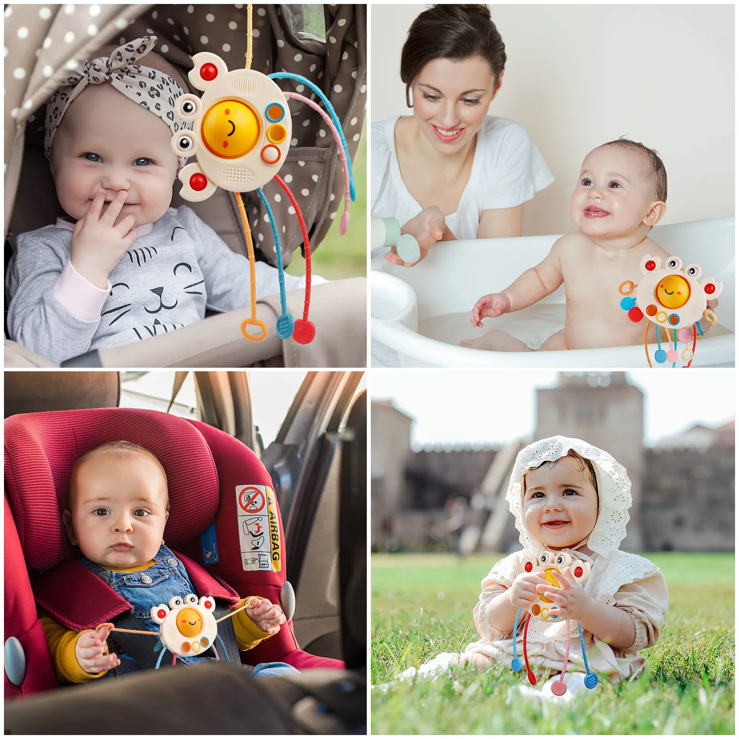 2024 New Cute Crab Baby Sensory Pull String Rope Toy Silicone Drawstring Montessori Sensory Toys Baby Soothing Toys