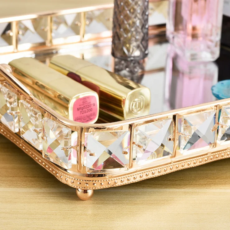 35*21*8 Cm European Style Metal Tray With Handle Cosmetic Storage Mirror Tray