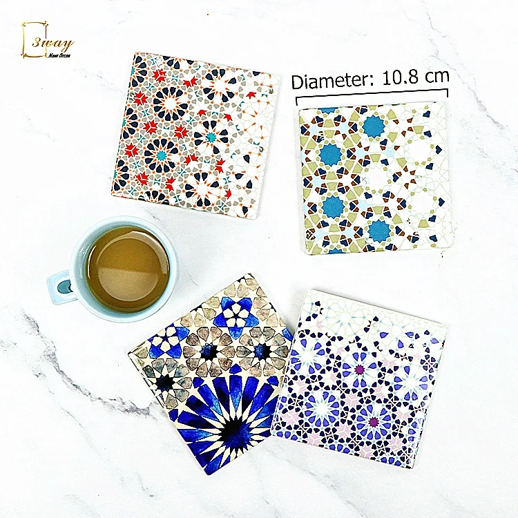OEM Home Decoration Mats & Pads Coaster Cup Mats Tile Ceramic Custom Mosaic Printing Table Square Sustainable Everyday Support