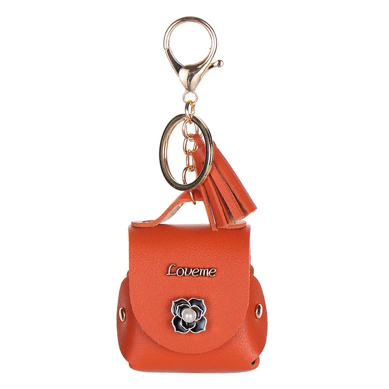 New luxury leather  case earphone cover car keychain mini coin purse designer keychain pouch headphone case holder