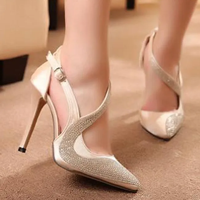 Latest fashion crystal ankle high heel sandals buckle straps high heels shoes for women sexy ladies evening dress heeled sandals