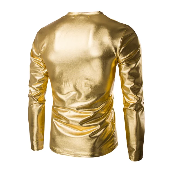 NEW 2022 Fashion Spring autumn Hot stamping shiny gold/silver/black nightclub dance wine bar long sleeve V-neck t shirts men 4XL
