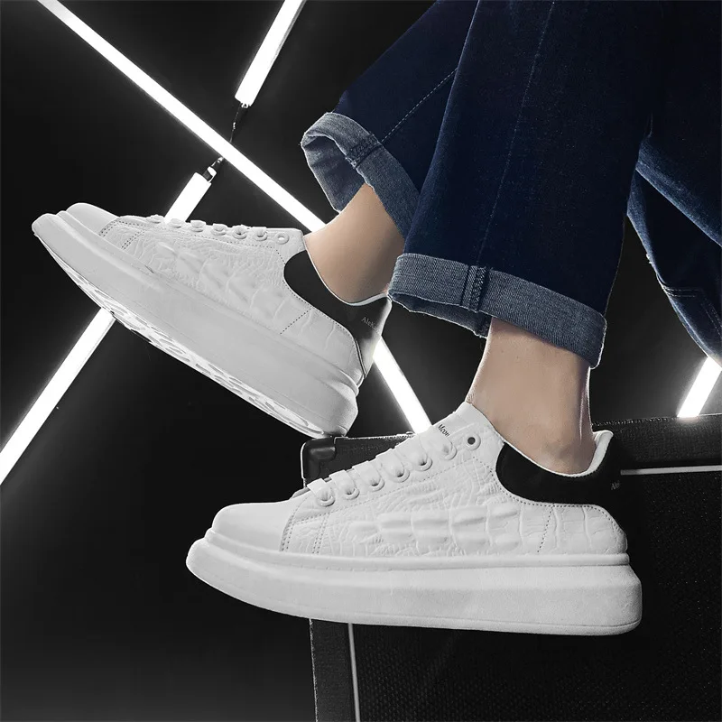 New Arrival spring autumn students young boy designer stylish sneakers thick sole platform walking shoes men casual leather