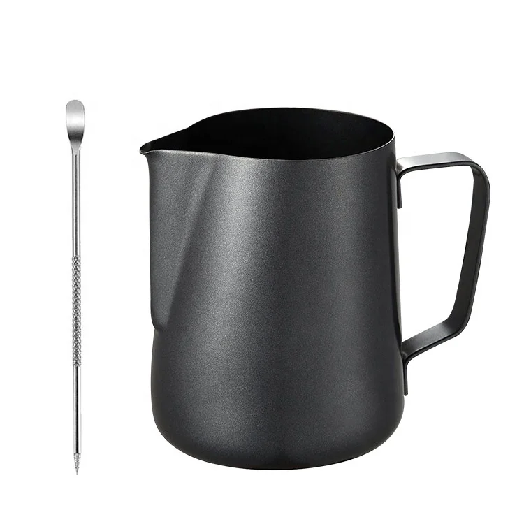 Promotional product Customized Logo coffee thermometer Black Painting Metal Stainless Steel milk jug frothing pitcher
