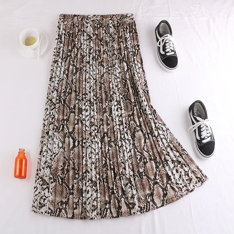 Summer Casual Maxi Skirt Fashion Leopard-Print Pleated Skirts High-Waisted Slimming Skirts