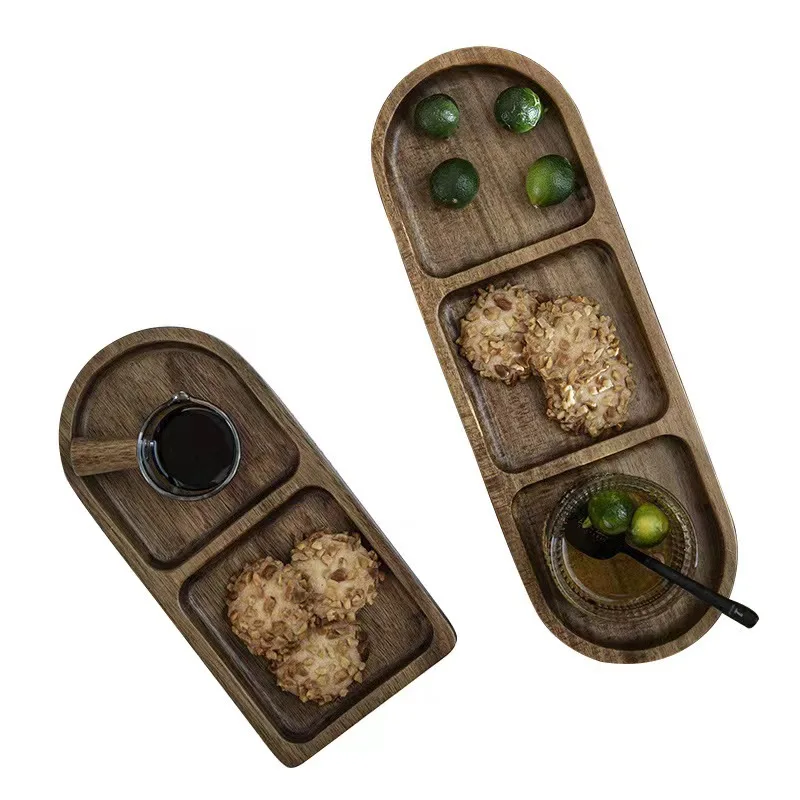 Wood Serving Tray, 2-Compartment Wood Platters for Drinks, Cupcakes, Sushi, Food and Home Decor Decorative Coffee Tea Platter
